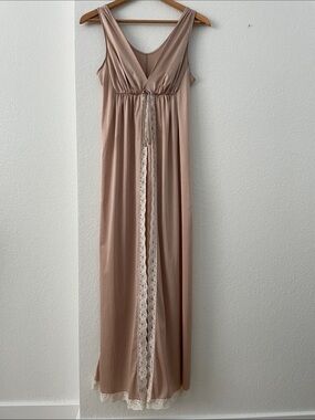 Vintage Texsheen Blush Lace-Trim Maxi Dress | small